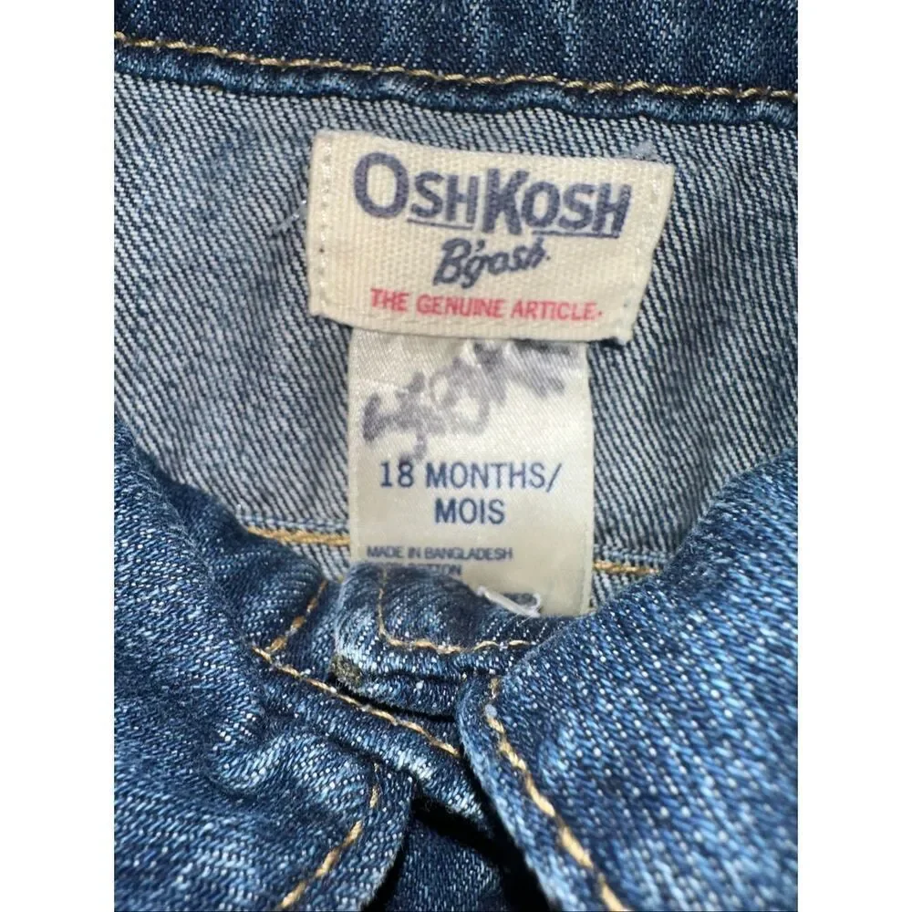 Oshkosh Girls Toddler Blue Jean Jacket 18 months Snaps trucker Long Sleeves Exce